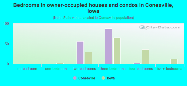 Bedrooms in owner-occupied houses and condos in Conesville, Iowa