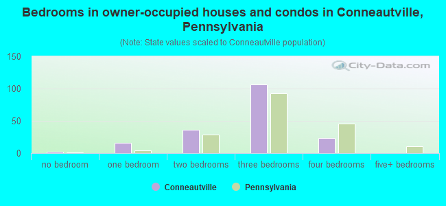 Bedrooms in owner-occupied houses and condos in Conneautville, Pennsylvania