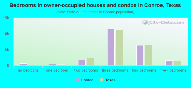 Bedrooms in owner-occupied houses and condos in Conroe, Texas
