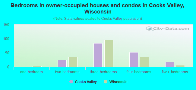 Bedrooms in owner-occupied houses and condos in Cooks Valley, Wisconsin
