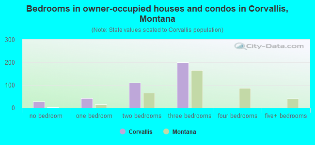 Bedrooms in owner-occupied houses and condos in Corvallis, Montana