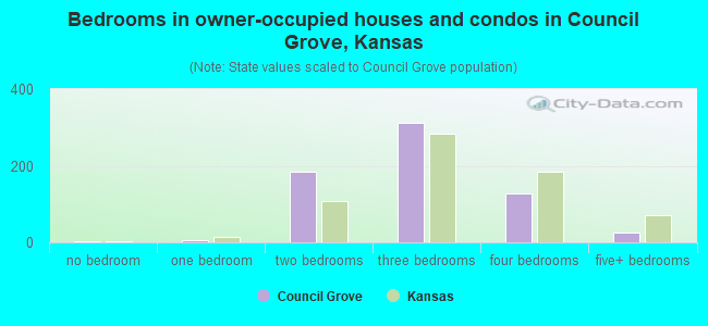 Bedrooms in owner-occupied houses and condos in Council Grove, Kansas