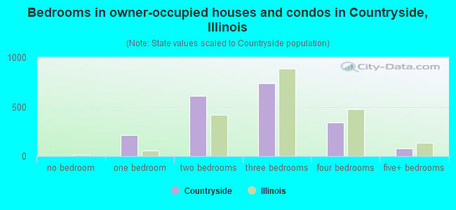 Bedrooms in owner-occupied houses and condos in Countryside, Illinois