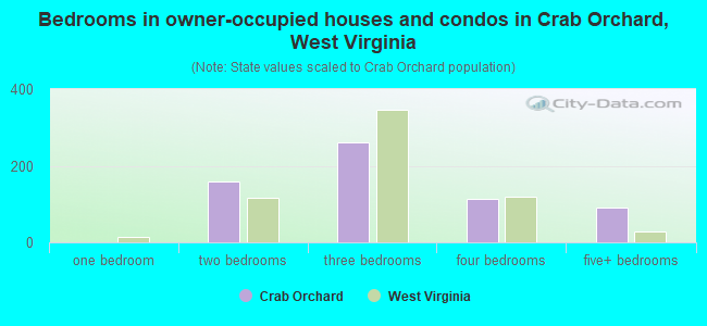 Bedrooms in owner-occupied houses and condos in Crab Orchard, West Virginia