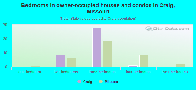 Bedrooms in owner-occupied houses and condos in Craig, Missouri