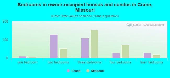 Bedrooms in owner-occupied houses and condos in Crane, Missouri