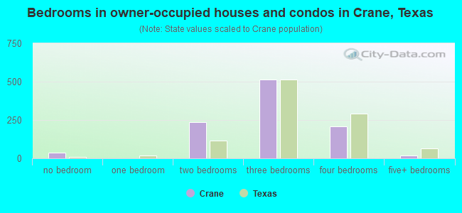 Bedrooms in owner-occupied houses and condos in Crane, Texas