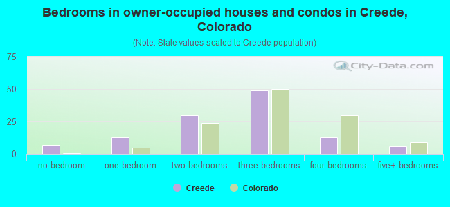 Bedrooms in owner-occupied houses and condos in Creede, Colorado