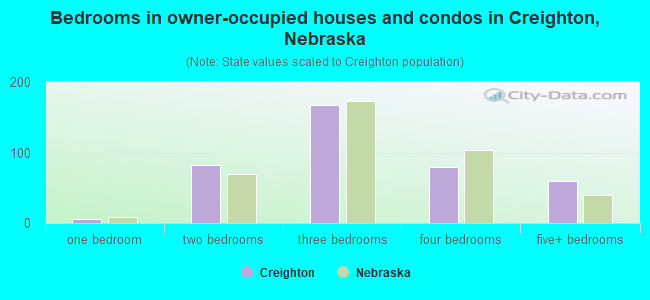 Bedrooms in owner-occupied houses and condos in Creighton, Nebraska