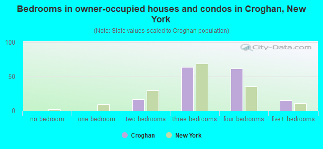 Bedrooms in owner-occupied houses and condos in Croghan, New York