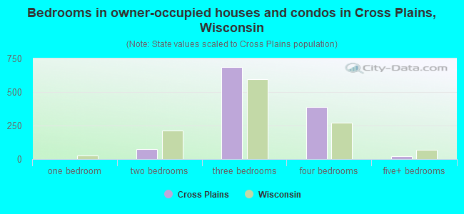 Bedrooms in owner-occupied houses and condos in Cross Plains, Wisconsin