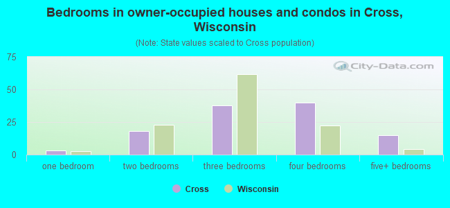 Bedrooms in owner-occupied houses and condos in Cross, Wisconsin