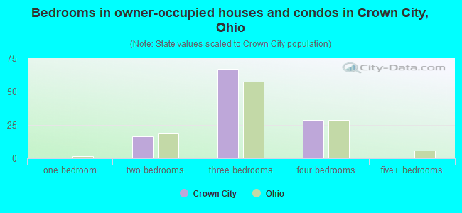 Bedrooms in owner-occupied houses and condos in Crown City, Ohio