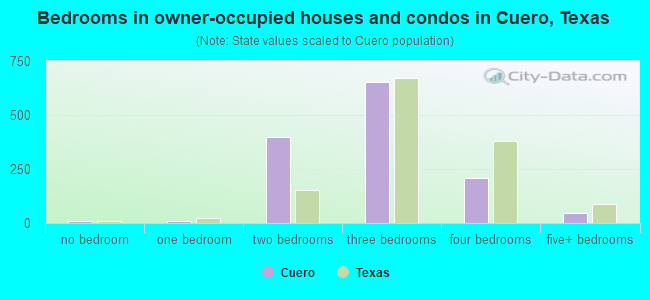 Bedrooms in owner-occupied houses and condos in Cuero, Texas