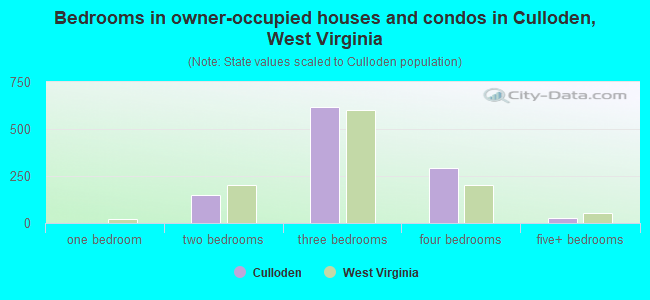 Bedrooms in owner-occupied houses and condos in Culloden, West Virginia