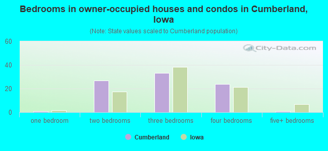 Bedrooms in owner-occupied houses and condos in Cumberland, Iowa