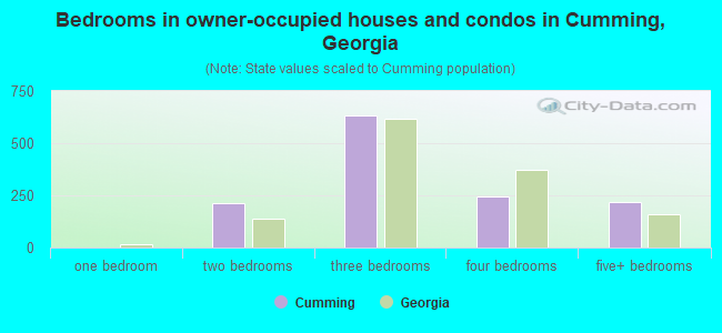 Bedrooms in owner-occupied houses and condos in Cumming, Georgia