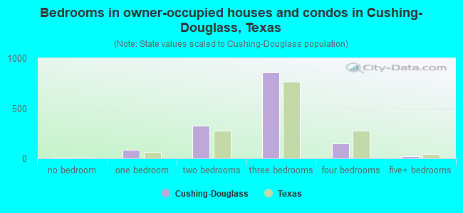 Bedrooms in owner-occupied houses and condos in Cushing-Douglass, Texas