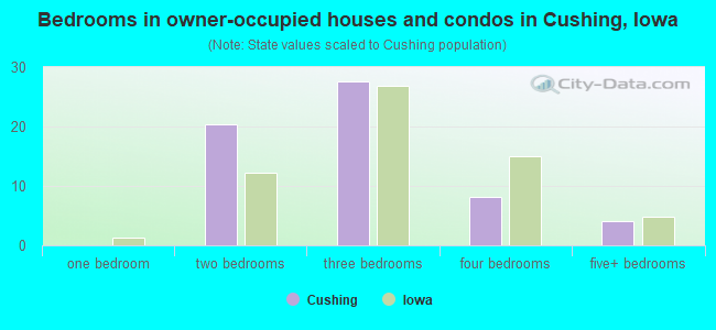 Bedrooms in owner-occupied houses and condos in Cushing, Iowa