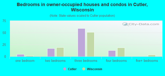 Bedrooms in owner-occupied houses and condos in Cutler, Wisconsin