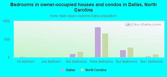 Bedrooms in owner-occupied houses and condos in Dallas, North Carolina