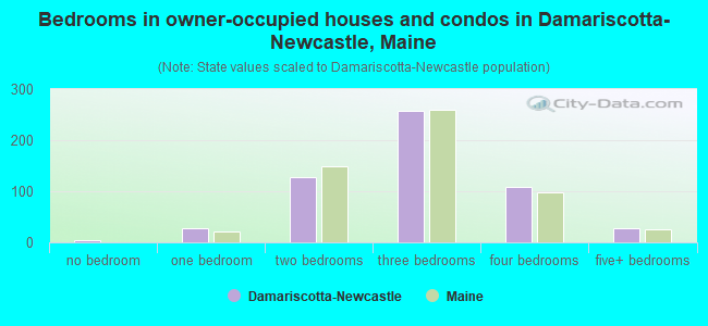 Bedrooms in owner-occupied houses and condos in Damariscotta-Newcastle, Maine