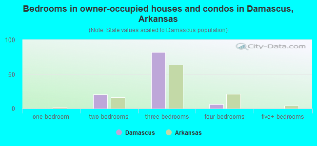 Bedrooms in owner-occupied houses and condos in Damascus, Arkansas