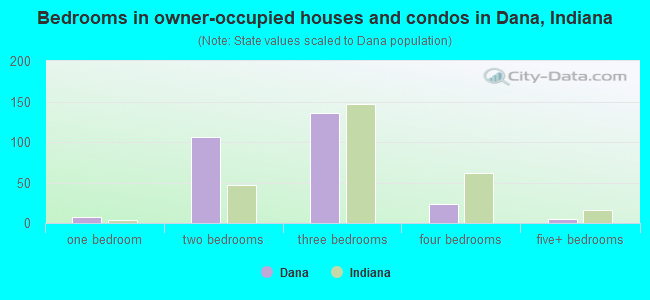 Bedrooms in owner-occupied houses and condos in Dana, Indiana