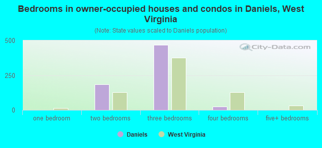 Bedrooms in owner-occupied houses and condos in Daniels, West Virginia