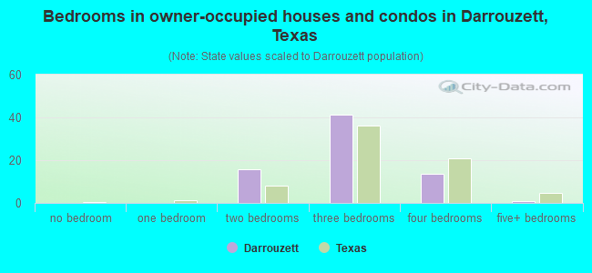Bedrooms in owner-occupied houses and condos in Darrouzett, Texas