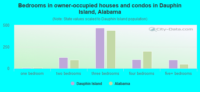 Bedrooms in owner-occupied houses and condos in Dauphin Island, Alabama