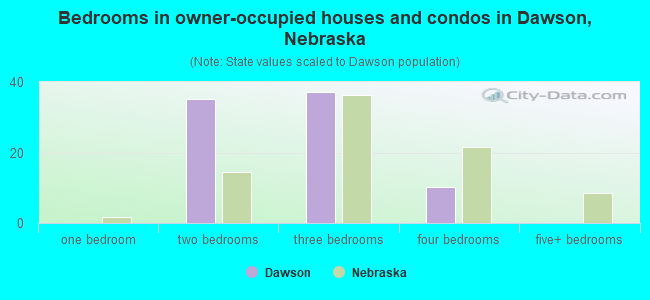 Bedrooms in owner-occupied houses and condos in Dawson, Nebraska