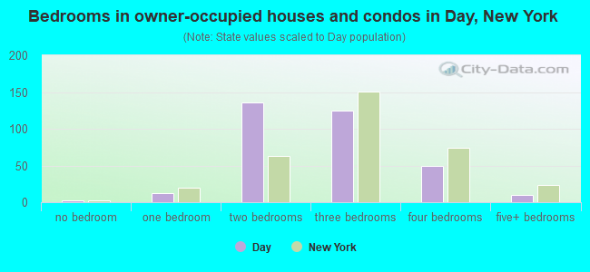 Bedrooms in owner-occupied houses and condos in Day, New York