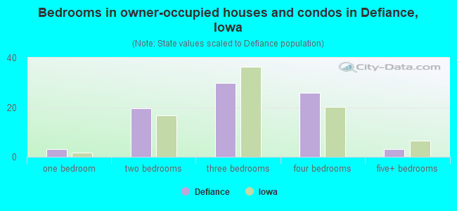 Bedrooms in owner-occupied houses and condos in Defiance, Iowa