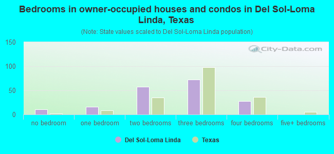 Bedrooms in owner-occupied houses and condos in Del Sol-Loma Linda, Texas