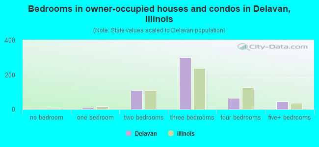 Bedrooms in owner-occupied houses and condos in Delavan, Illinois