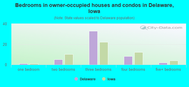 Bedrooms in owner-occupied houses and condos in Delaware, Iowa