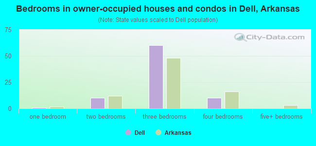 Bedrooms in owner-occupied houses and condos in Dell, Arkansas