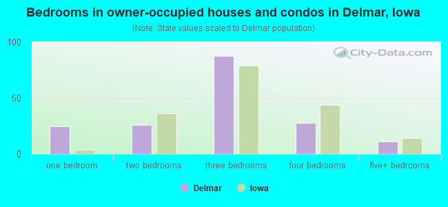 Bedrooms in owner-occupied houses and condos in Delmar, Iowa