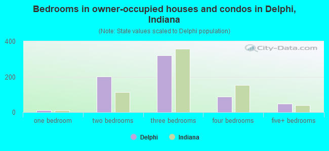 Bedrooms in owner-occupied houses and condos in Delphi, Indiana