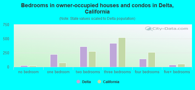 Bedrooms in owner-occupied houses and condos in Delta, California