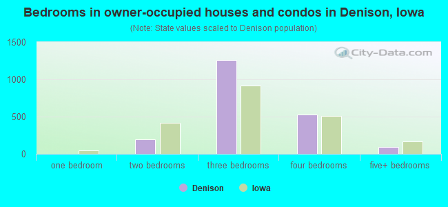 Bedrooms in owner-occupied houses and condos in Denison, Iowa