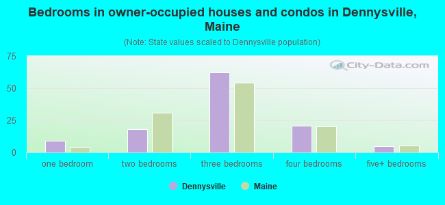 Bedrooms in owner-occupied houses and condos in Dennysville, Maine