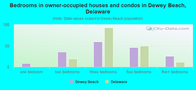 Bedrooms in owner-occupied houses and condos in Dewey Beach, Delaware