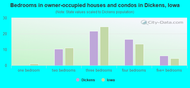 Bedrooms in owner-occupied houses and condos in Dickens, Iowa
