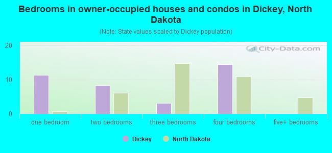 Bedrooms in owner-occupied houses and condos in Dickey, North Dakota