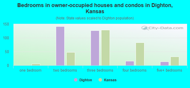 Bedrooms in owner-occupied houses and condos in Dighton, Kansas