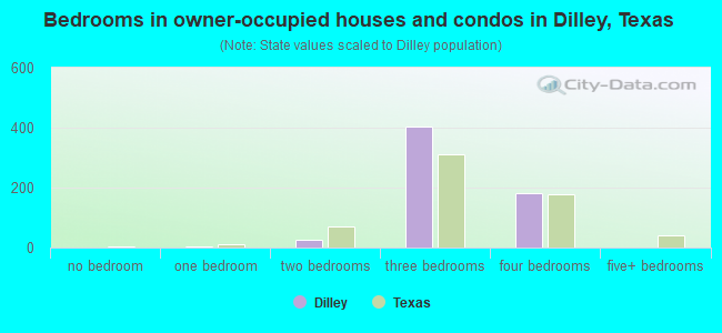 Bedrooms in owner-occupied houses and condos in Dilley, Texas