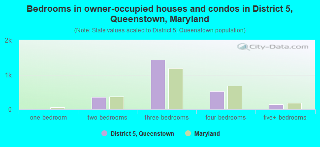 Bedrooms in owner-occupied houses and condos in District 5, Queenstown, Maryland