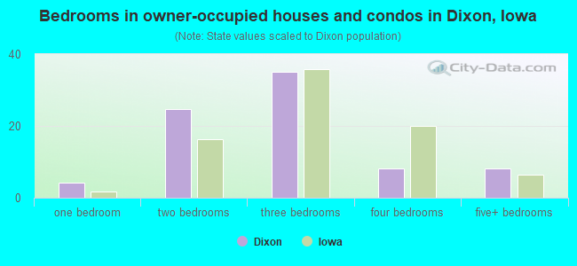 Bedrooms in owner-occupied houses and condos in Dixon, Iowa